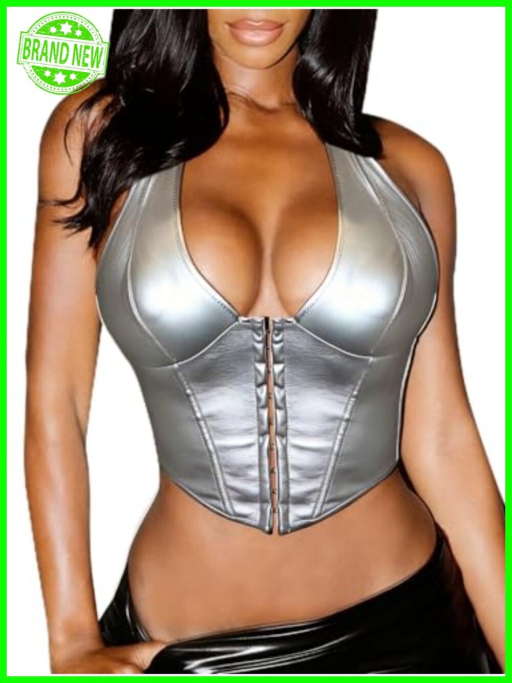 Faux Leather Halter Corset Bustier Crop Top Clubwear